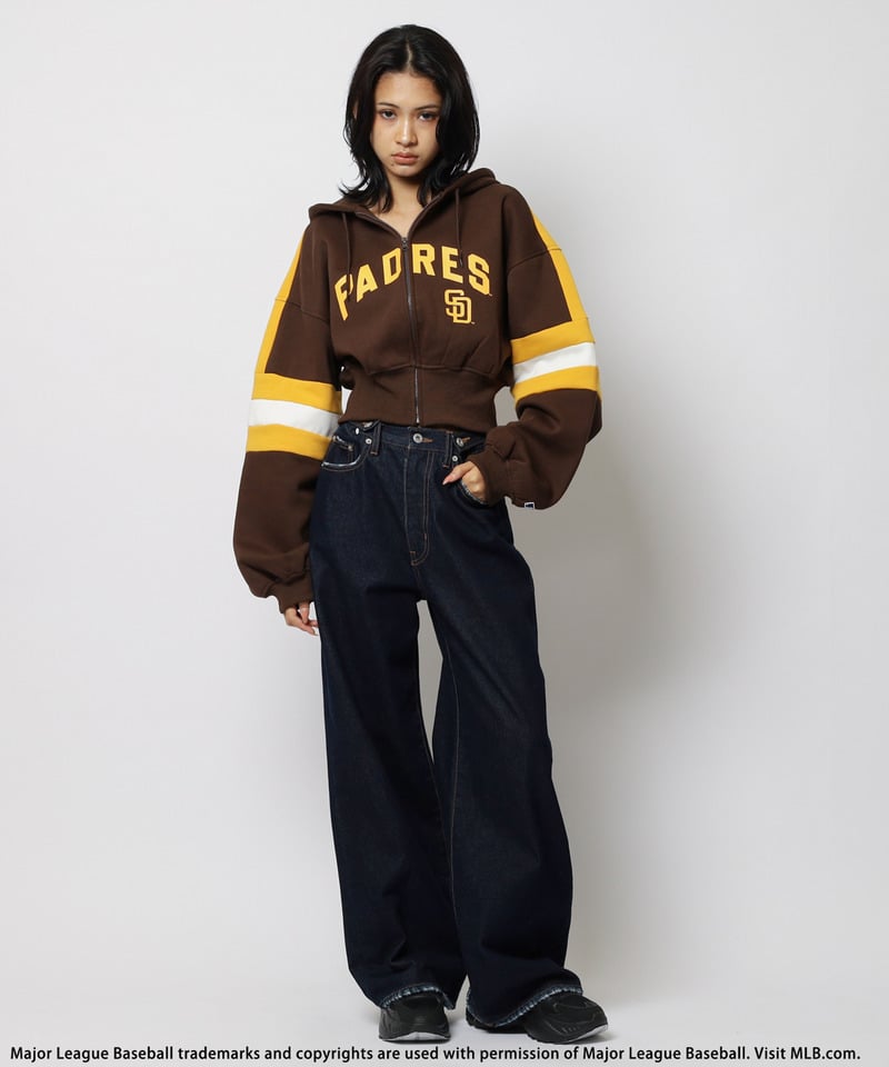 新品【MLB】ZIPビッグフーディー　スパイラルガール MLB】配色ロゴZIPパーカー(F ブラウン)｜ スパイラルガール