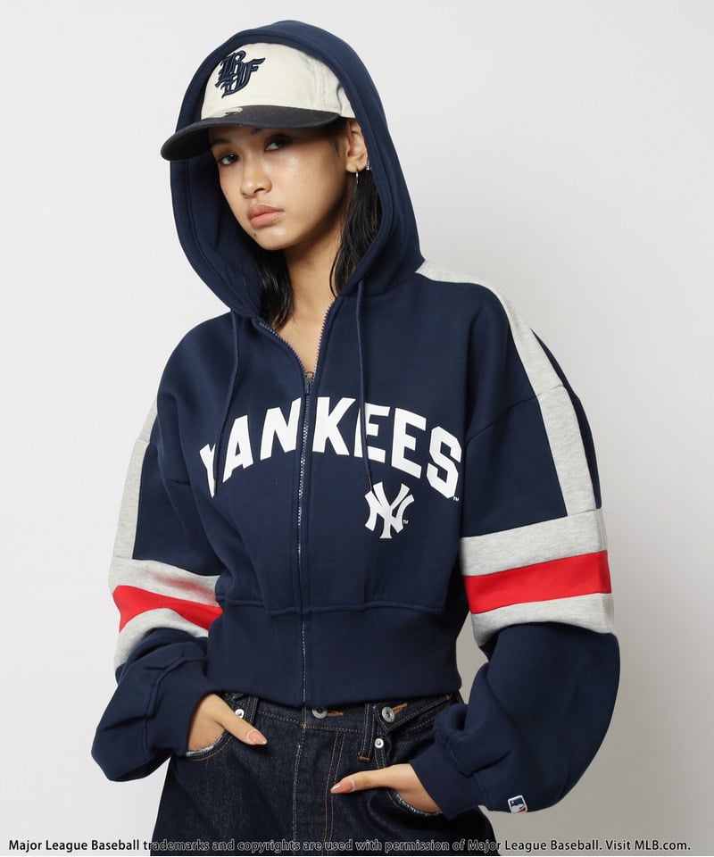 新品【MLB】ZIPビッグフーディー　スパイラルガール MLB】配色ロゴZIPパーカー(F ブラウン)｜ スパイラルガール