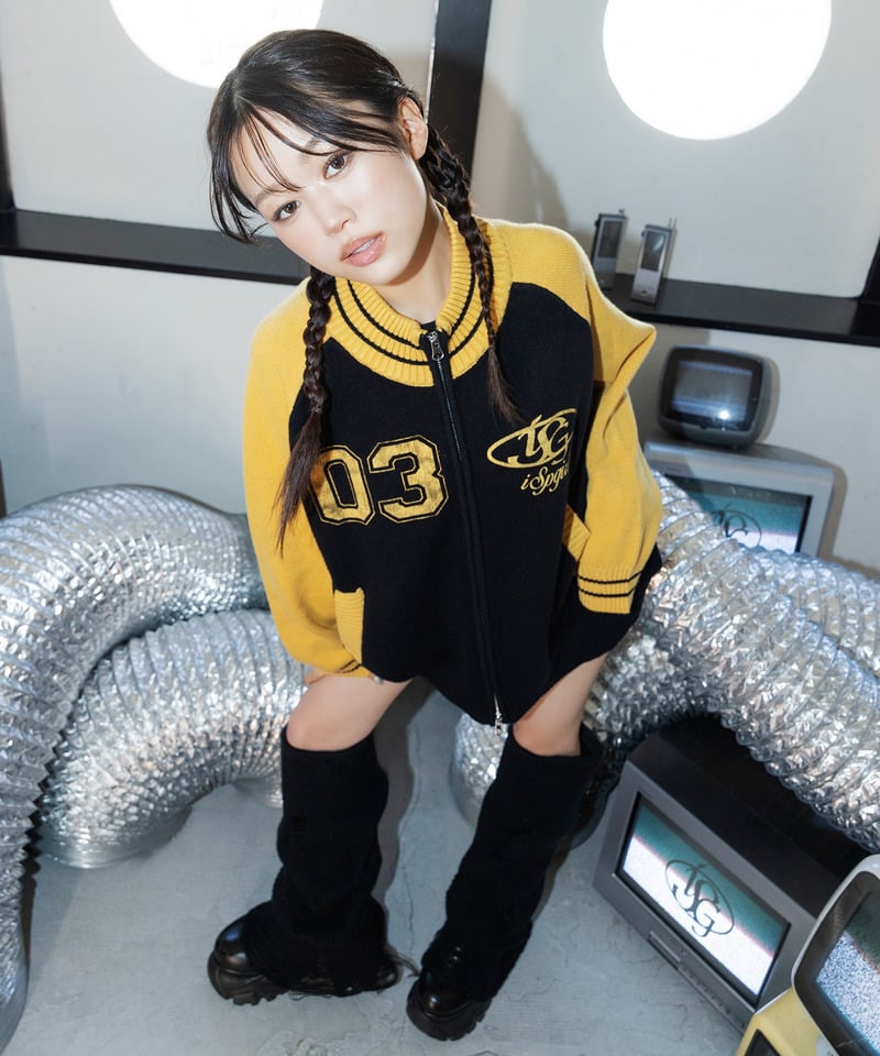 【iScreamコラボ】ナンバリングZIPニットカーディガン ブラック F