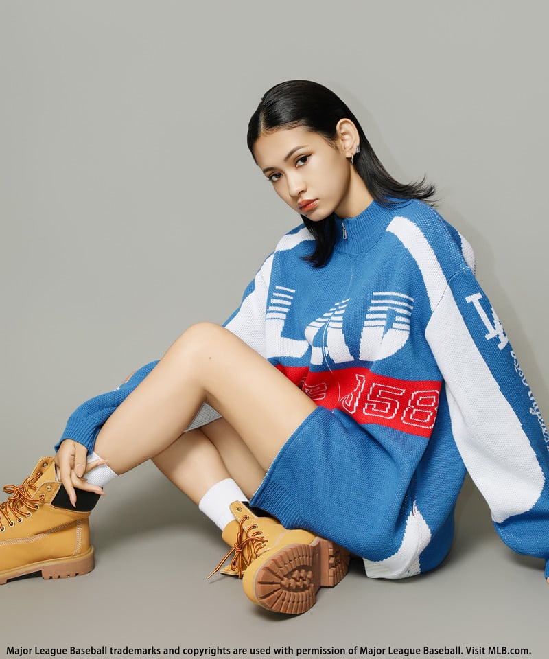 【MLB】ダブルZIPロゴニットカーデ ブルー F