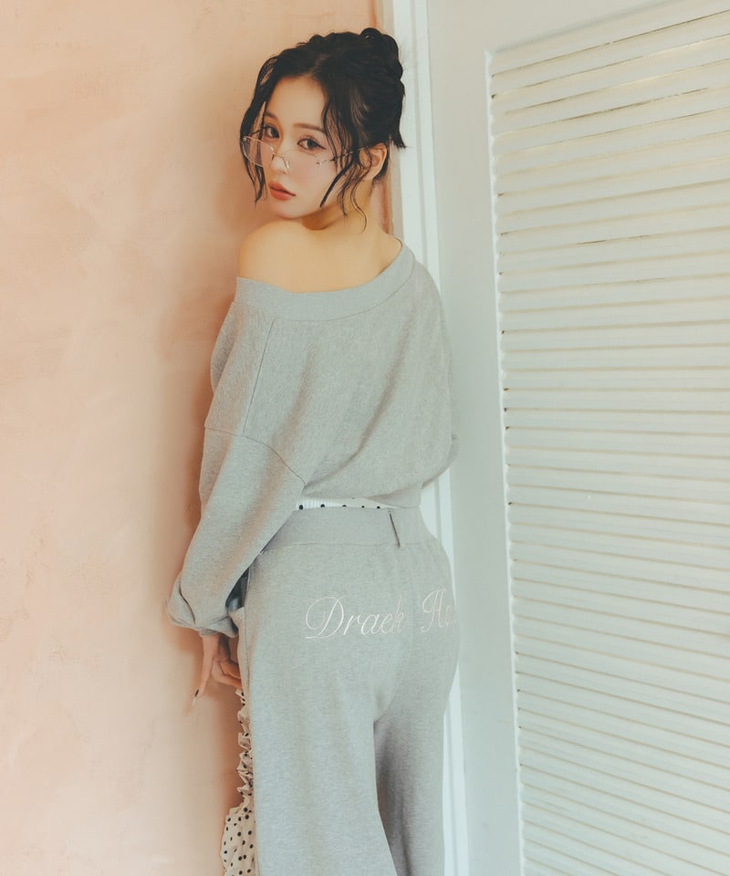 【SET UP対応】ウエストデザインバックロゴ刺しゅうパンツ グレー F