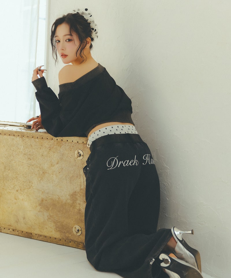 【SET UP対応】ウエストデザインバックロゴ刺しゅうパンツ ブラック F