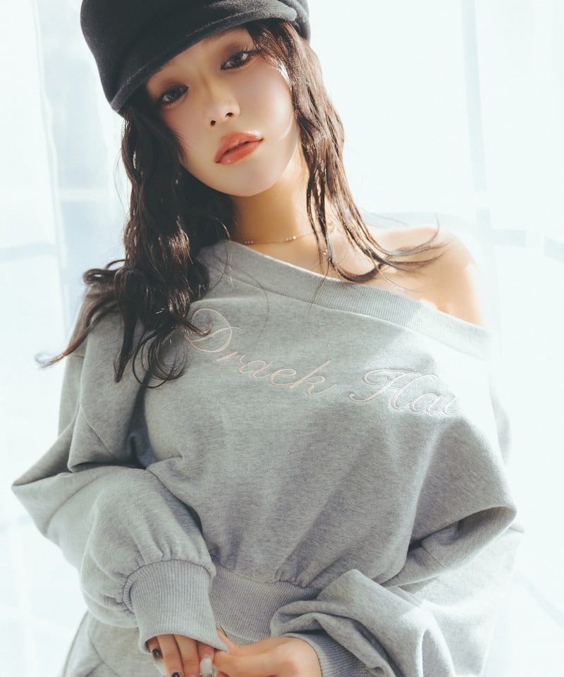 【SET UP対応】ロゴ刺しゅうワンショルダートップス グレー F