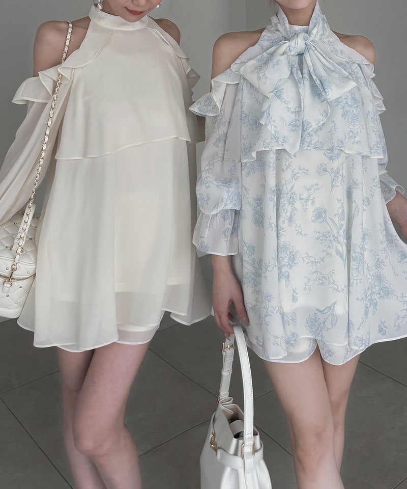 【ONLINE限定カラーあり】リボン付コールドショルダーブラウスセットアップ その他 F