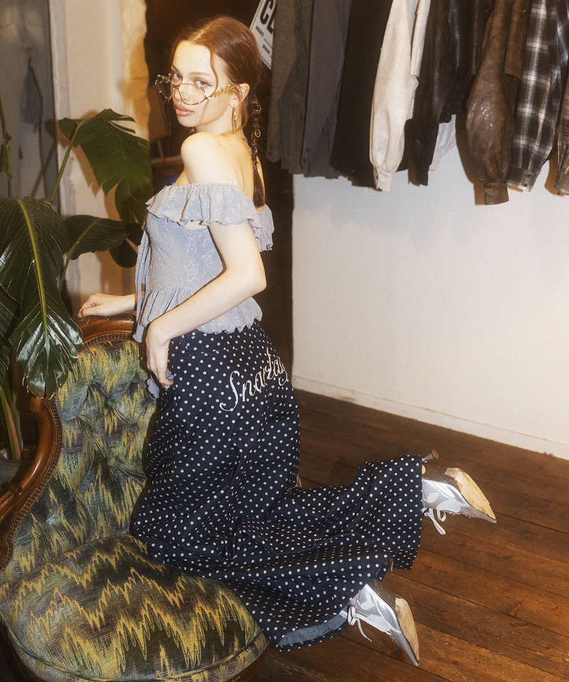 ドット柄バレルレッグパンツ ドット柄 S