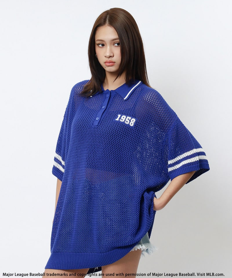 【MLB】バックロゴメッシュポロジャガードニット ブルー F