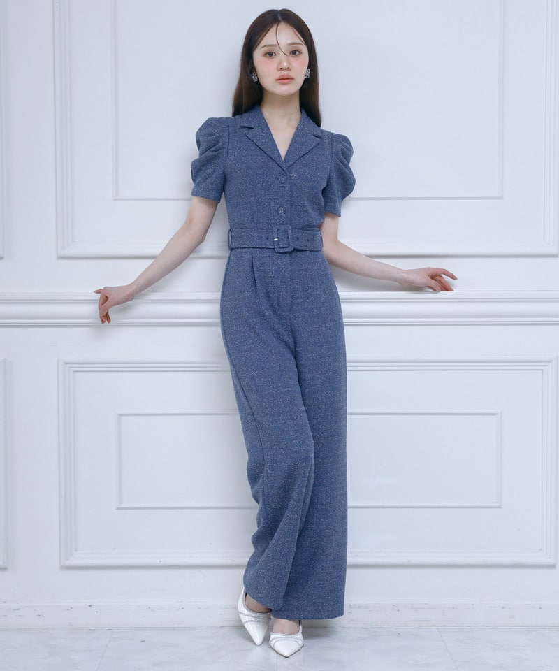 【ONLINE限定カラーあり/丈が選べる】ツイードテーラーオールインワン ネイビー F