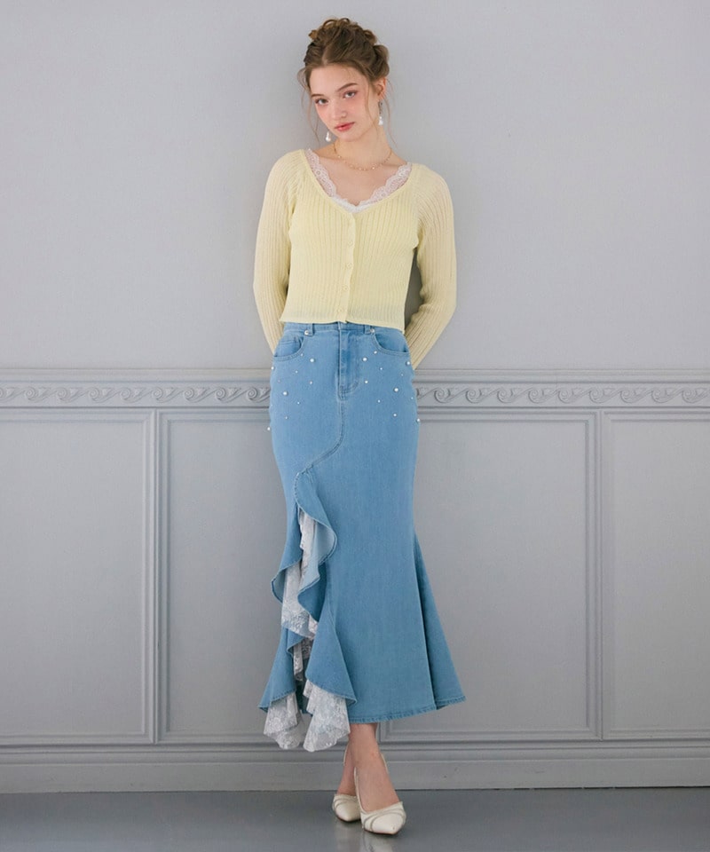 liberty デニムラッフルスリットスカート ブリーチ F