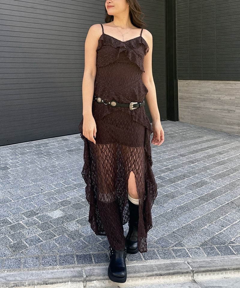 【ZARA】日本完売品 XS ●アシンメトリーレースワンピース●ブラウン ZARA】 ○＃ZW COLLECTION アシンメトリーレースワンピース○ エクリュ