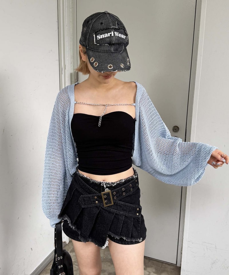 チェーン付きボレロカーディガン ブルー F