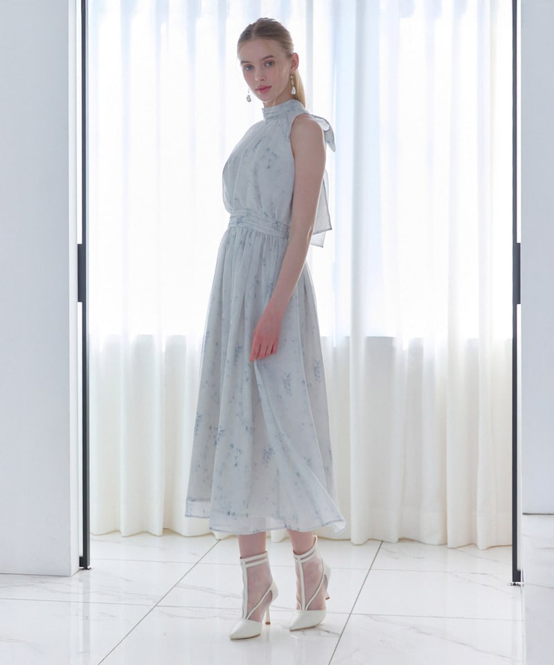 ニュアンスフラワーアメスリロングワンピース ブルー F