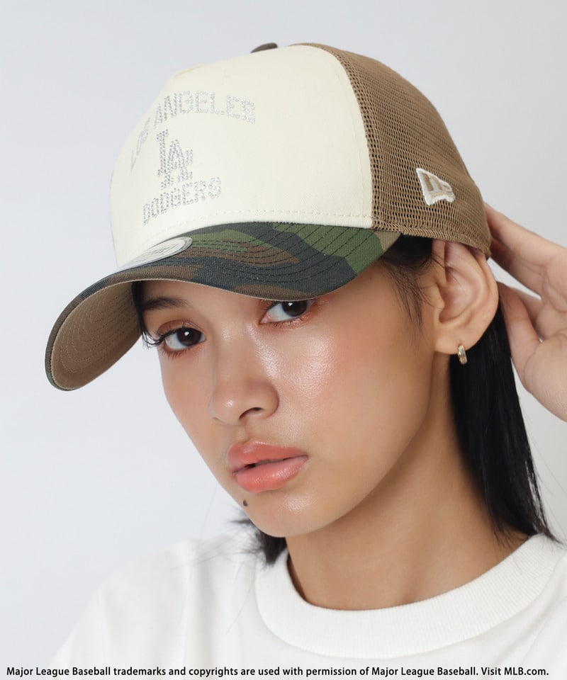 【NEW ERA】MLBラインストーンロゴ9FORTY A-Frameキャップ カーキ F