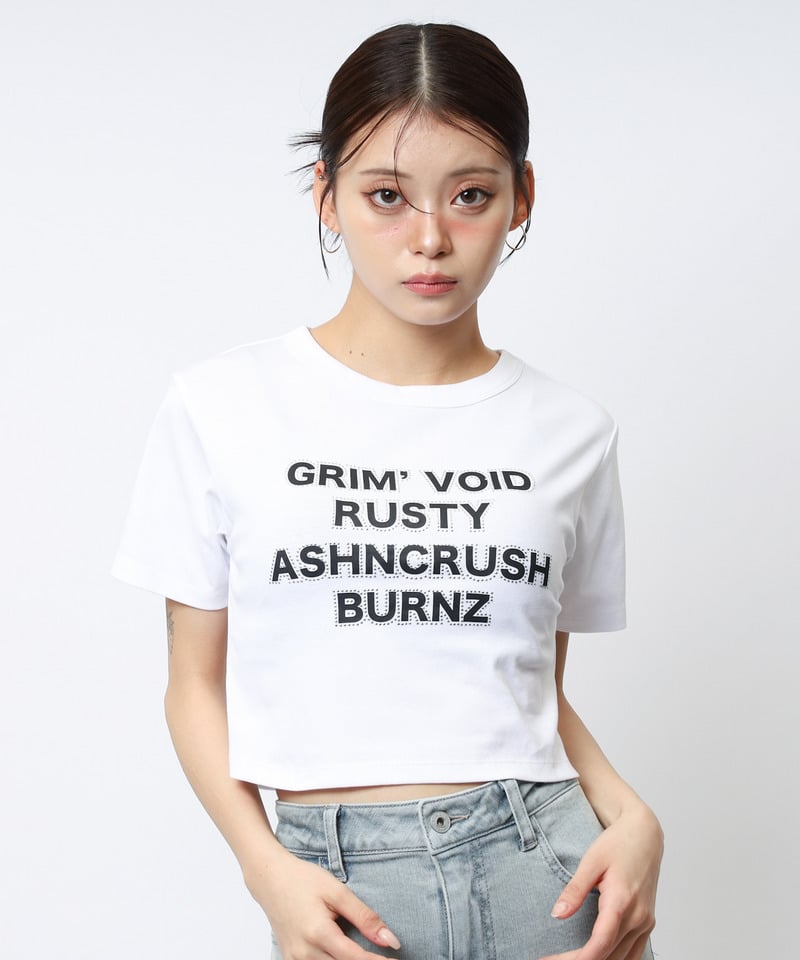 ラインストーンロゴミニTシャツ ホワイト F