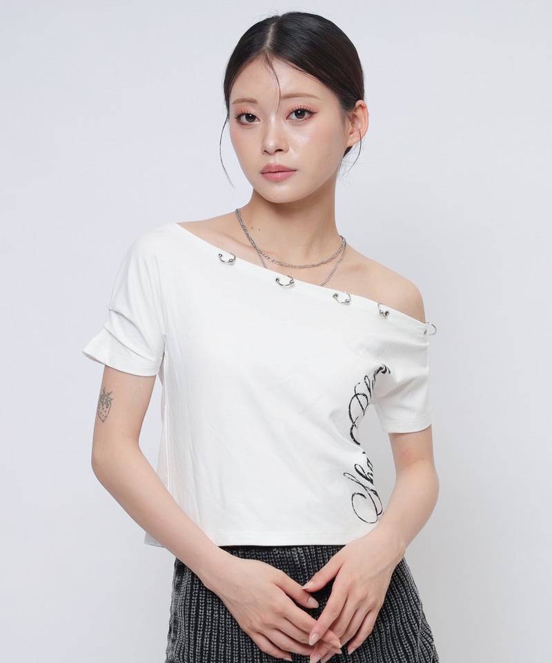 ワンショルフープピアスＴシャツ ホワイト F