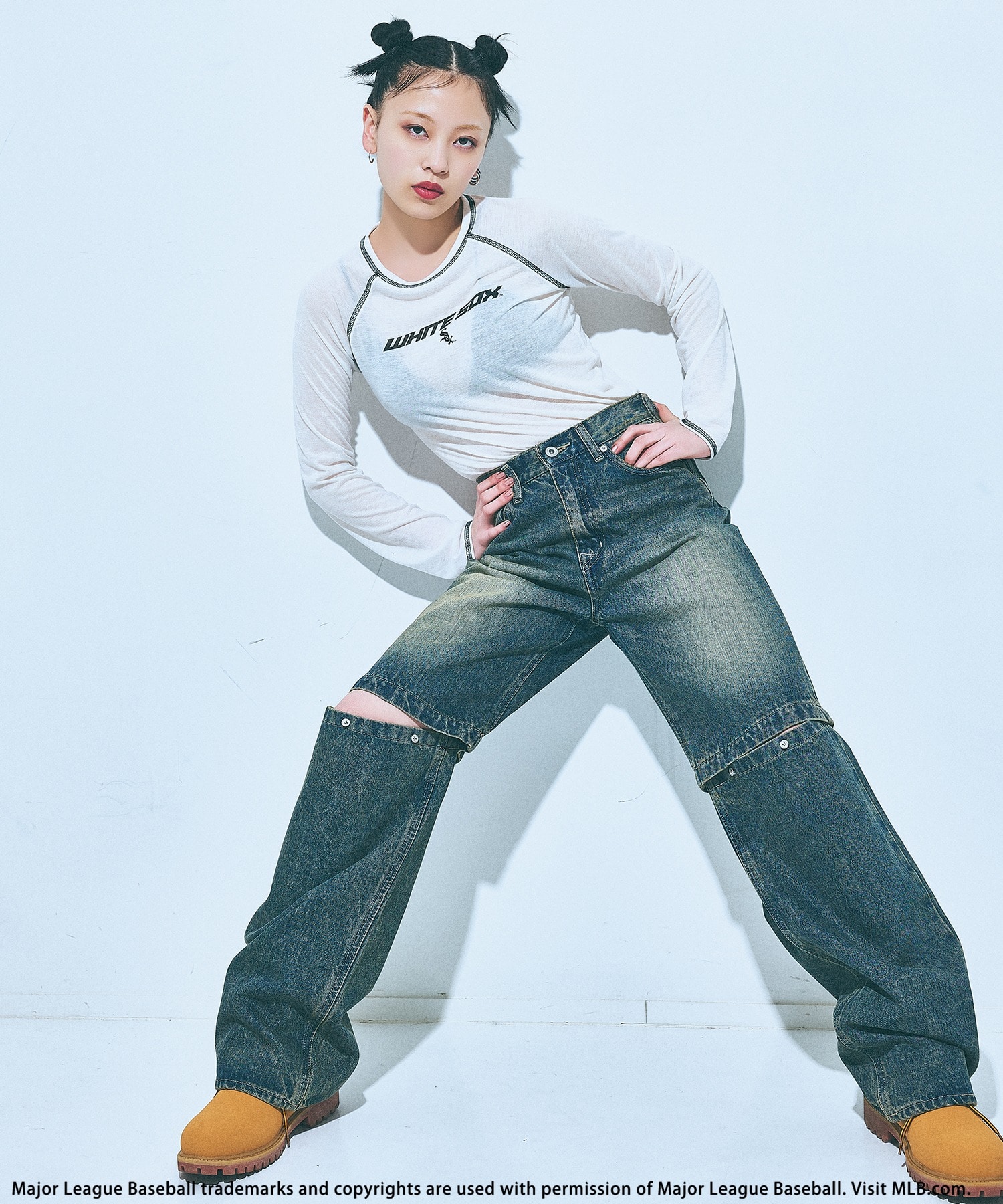 【MLB】コンバーチカルロゴデニム ホワイト S