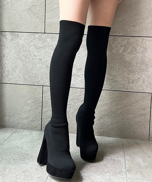 【丈が選べる SHORT】美脚ニーハイブーツ ブラック S