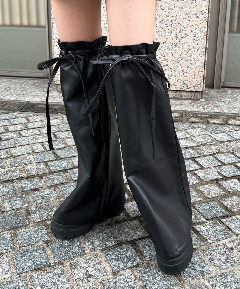 レッグウォーマー付きレザーライクミニスカート ブラック F