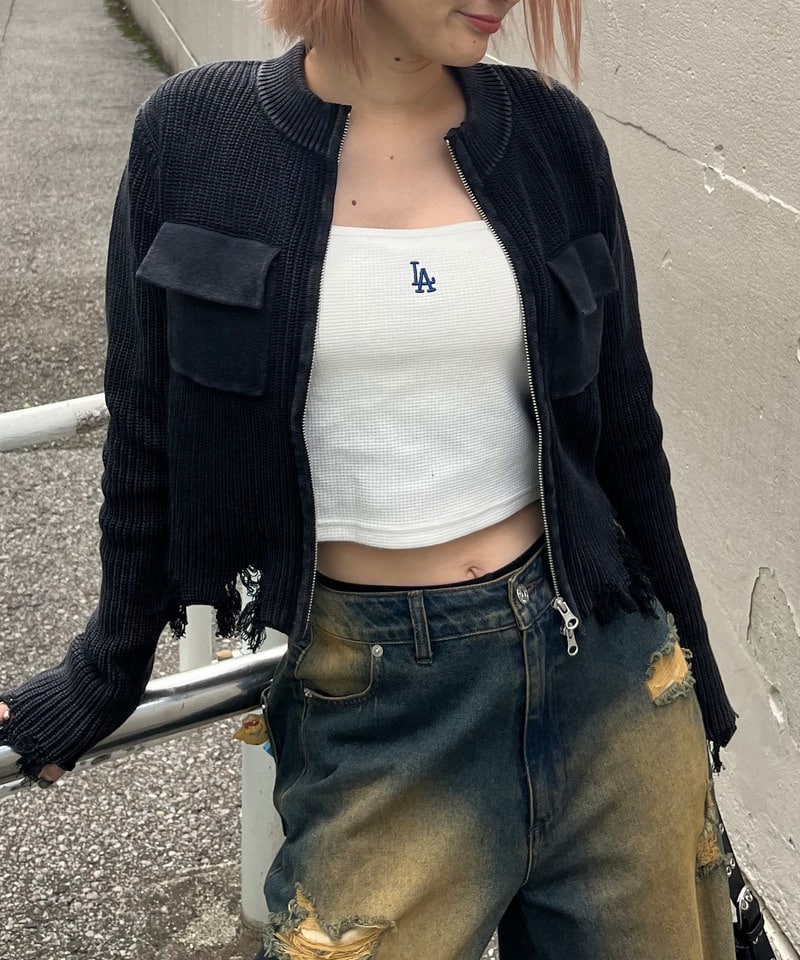 ピグメントダメージニット グレー F