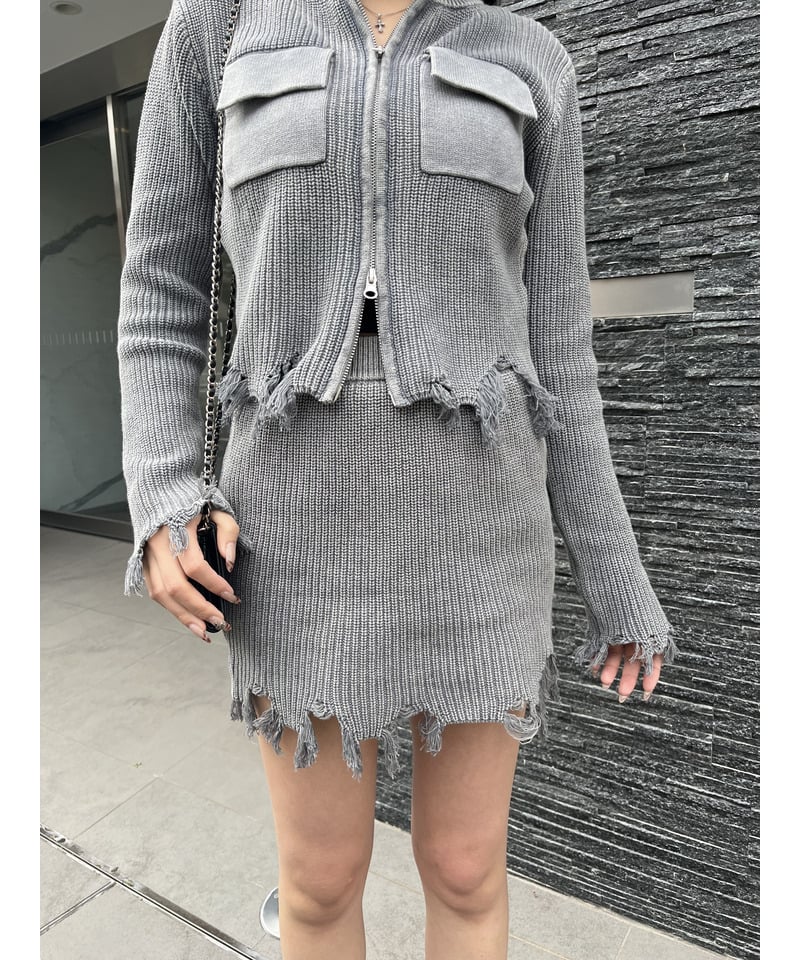 ピグメントダメージニッットスカート ブルー F