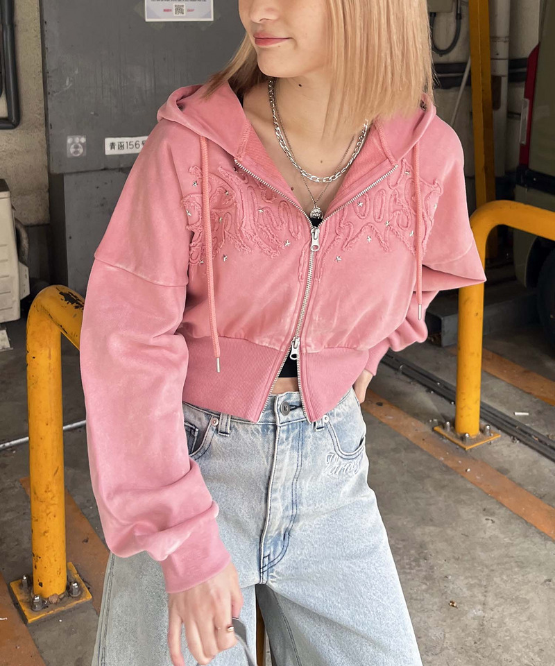 アイレットクラッシュロゴショートパーカー ブラック F