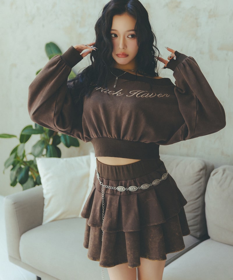 【SET UP対応】ロゴ刺しゅうワンショルダートップス グレー F