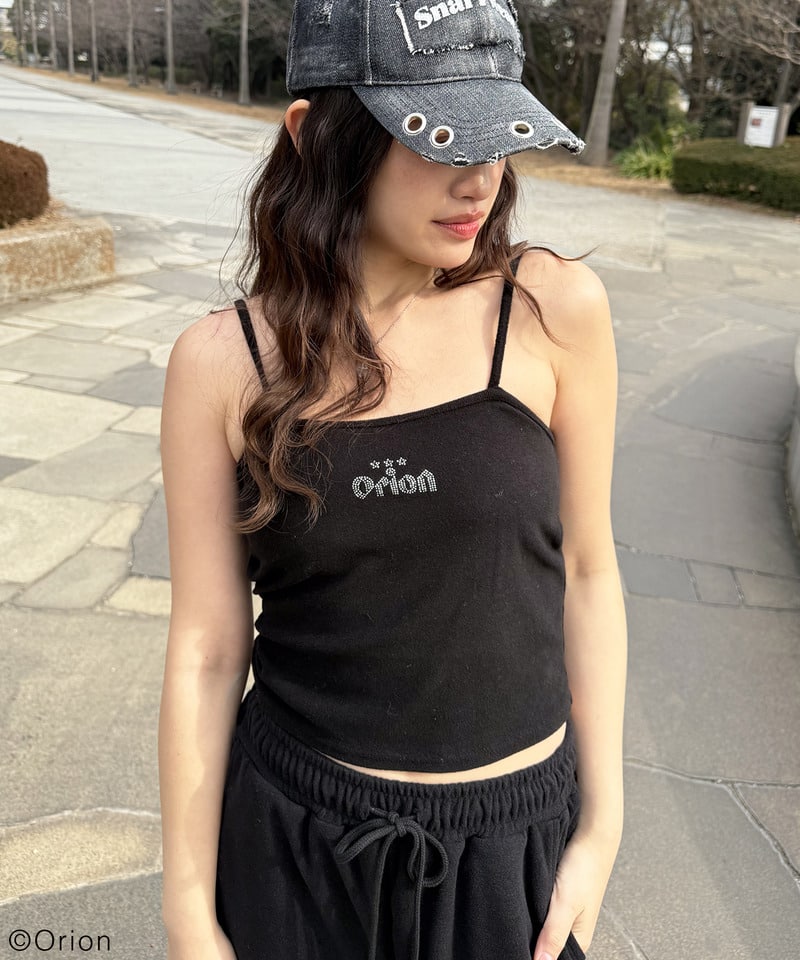 【Orion/オリオン】ラインストーンロゴパイルキャミソール ブラック F
