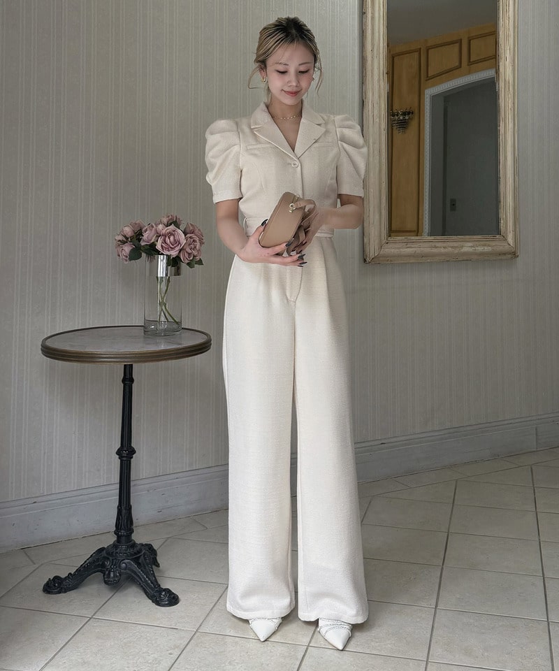 【ONLINE限定カラーあり/丈が選べる】ツイードテーラーオールインワン ベージュ F