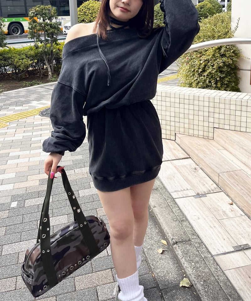 ピグメントオフショルワンピース グレー F