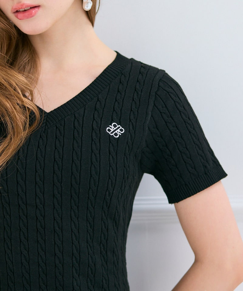 【ONLINE限定カラーあり】ロゴ刺しゅうケーブルニットミニワンピース ボーダー F