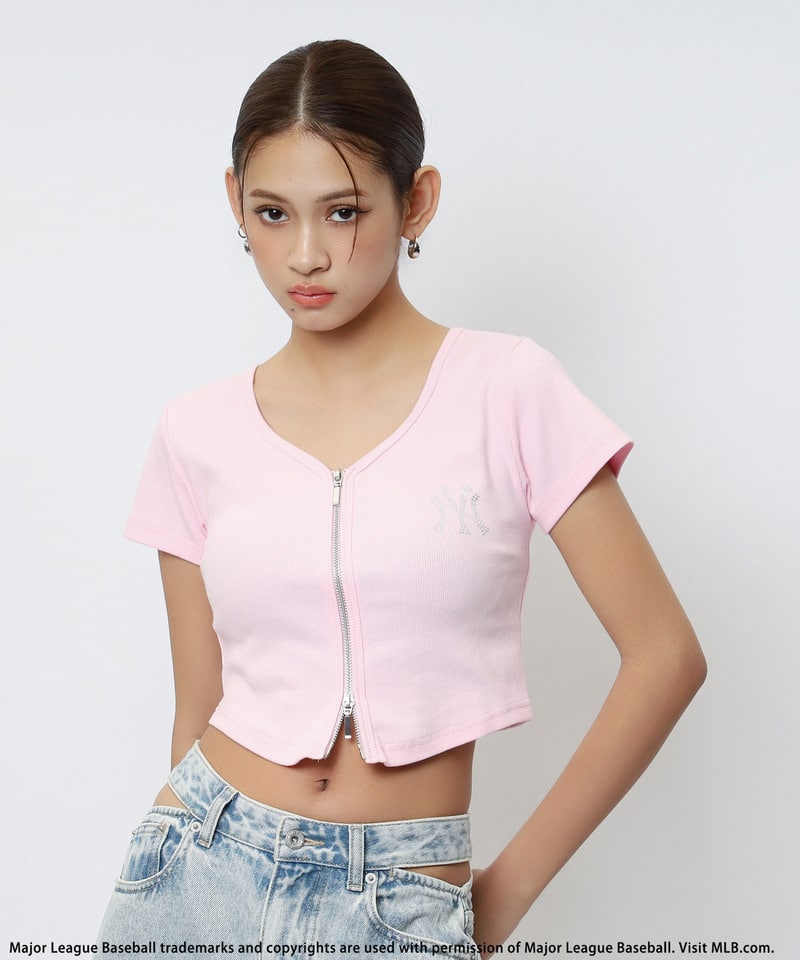 【MLB】ZIPロゴリブトップス ピンク F