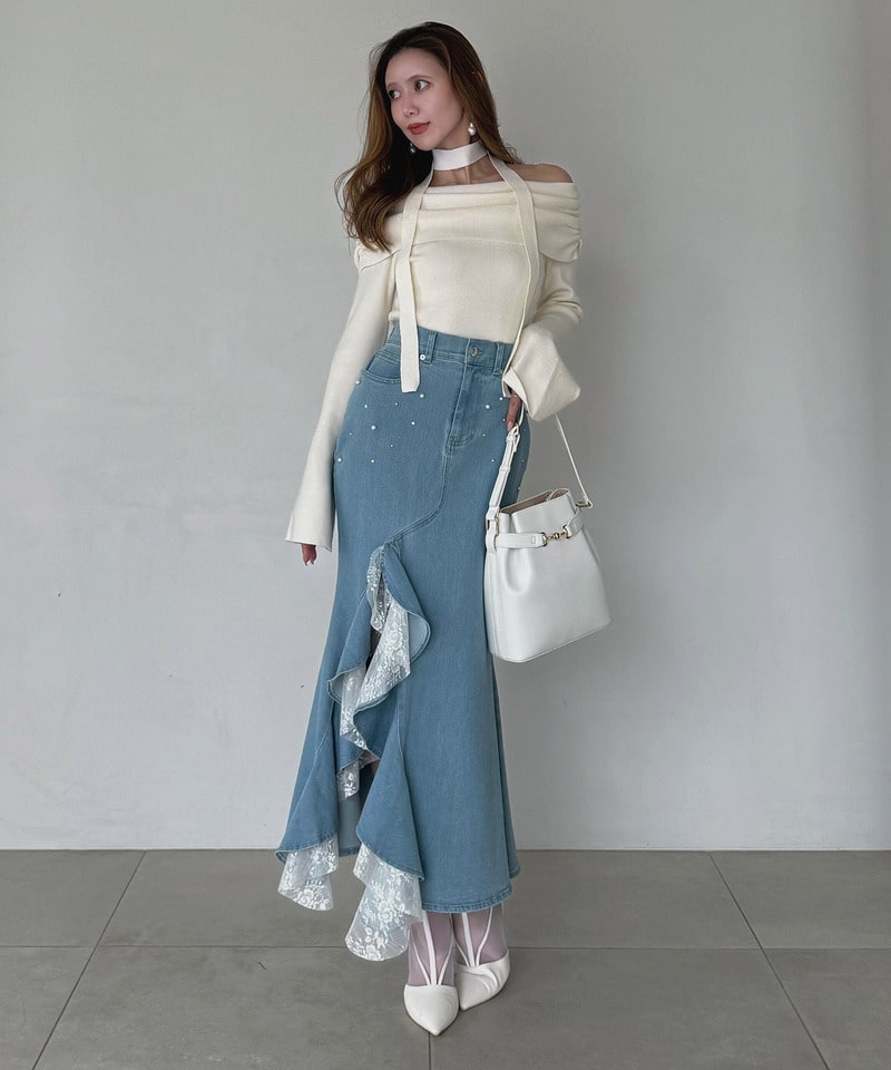 liberty デニムラッフルスリットスカート ブリーチ F