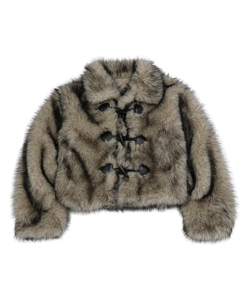 ファーダッフルショートコート グレー F