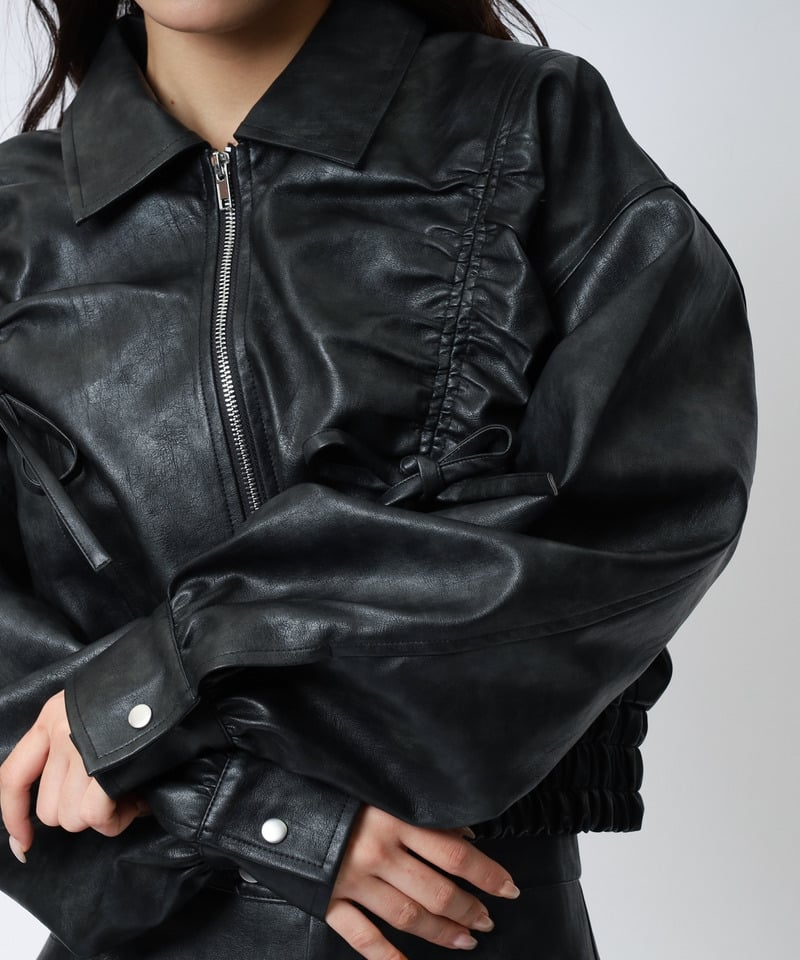 合皮ギャザーショートジャケット オフホワイト F