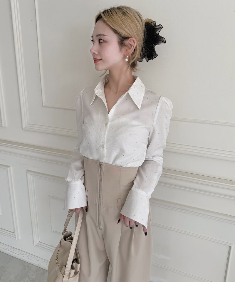 キラキララインストーンシャツ ストライプ F