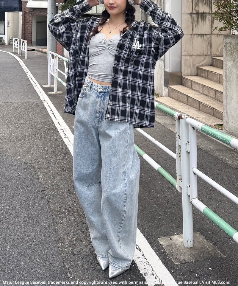 【MLB】チェックシャツフーディー ブラウン系 F