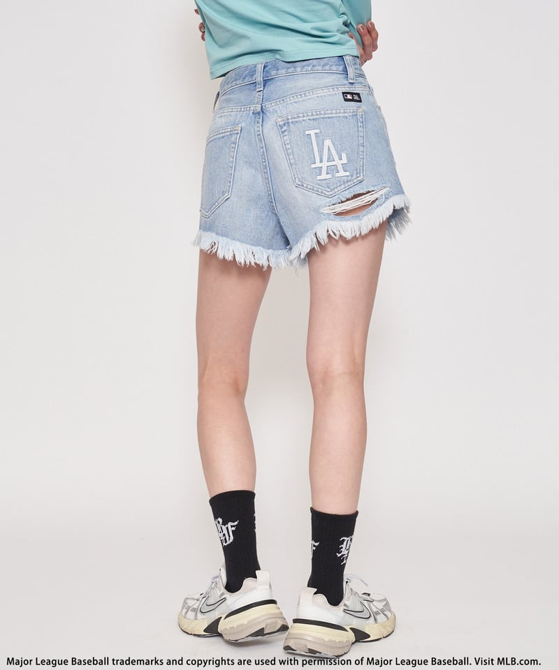 【MLB】ダメージデニムショートパンツ ブルー S