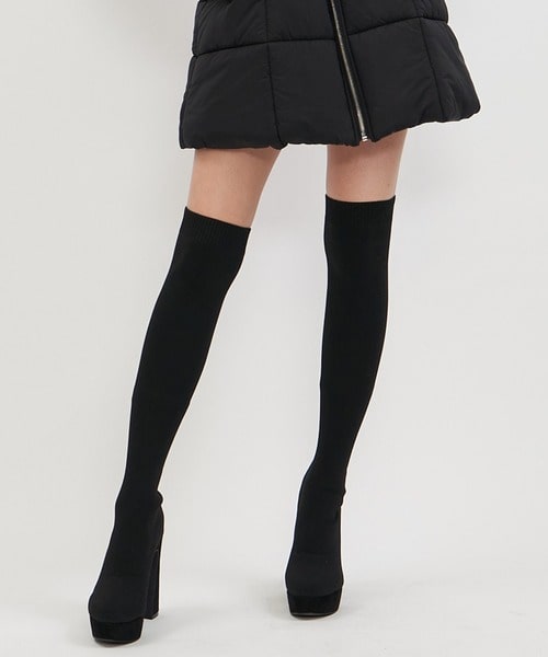【丈が選べる SHORT】美脚ニーハイブーツ ブラック S