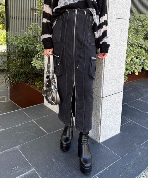 カーゴポケットスウェットZIPスカート ブラウン F