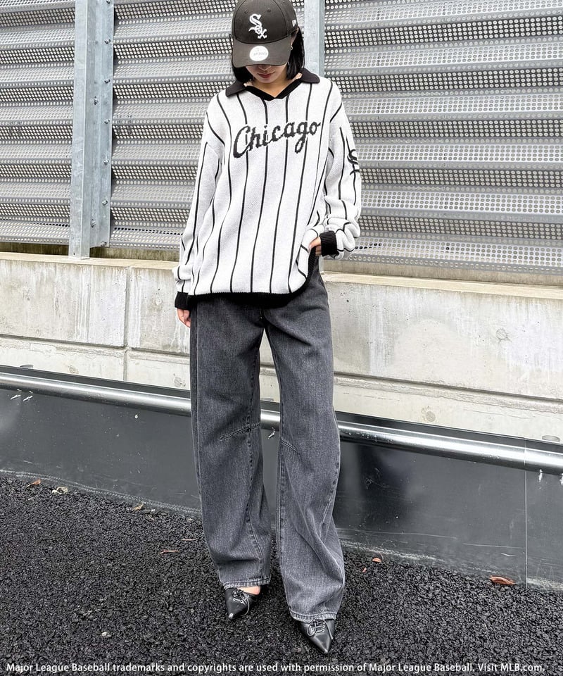 【MLB】ユニフォーム風オーバーニット レッド系 F