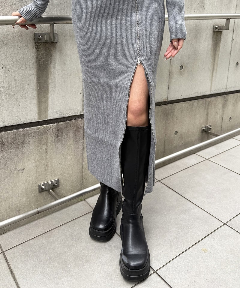 ビックカラーZIPロングワンピース ベージュ F