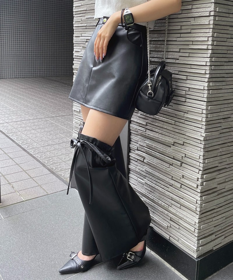 レッグウォーマー付きレザーライクミニスカート ブラック F