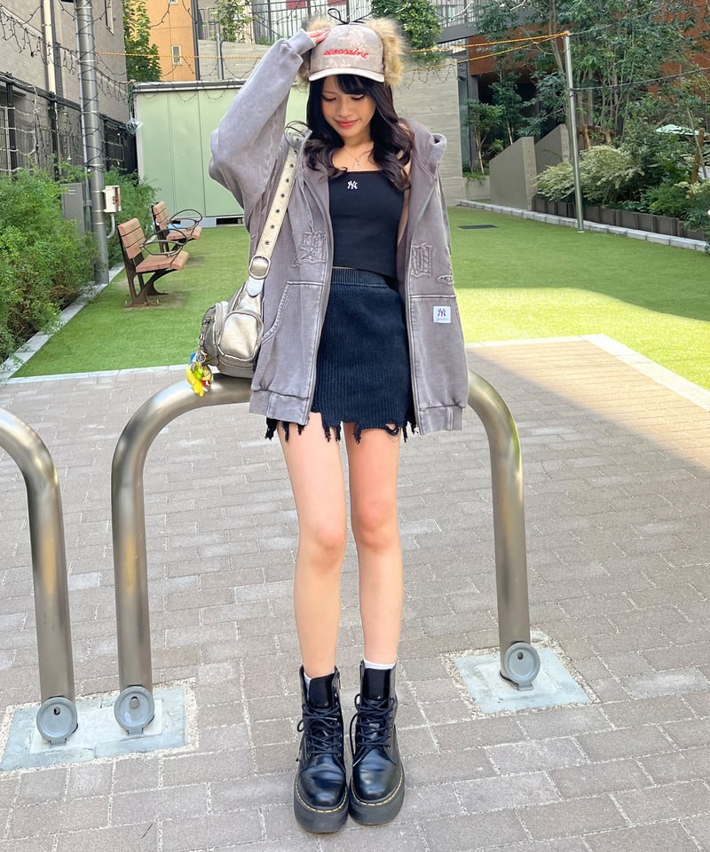 ピグメントダメージニッットスカート ブルー F