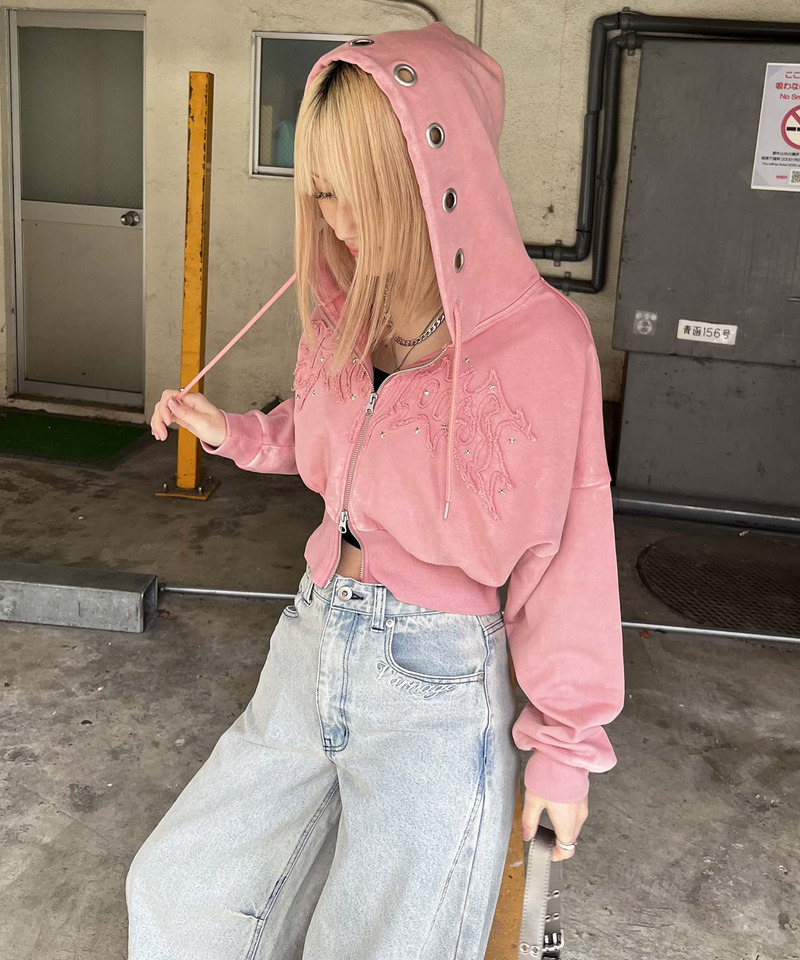 アイレットクラッシュロゴショートパーカー ブラック F