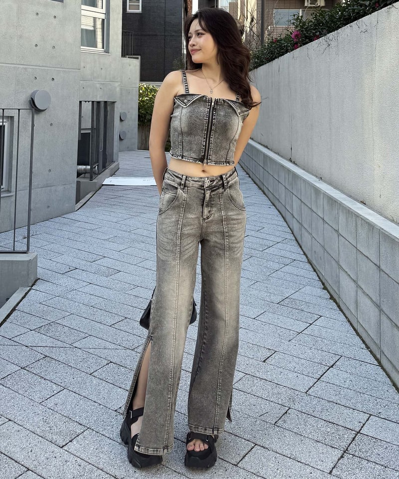 デニムビスチェセットアップ デニムブルー S