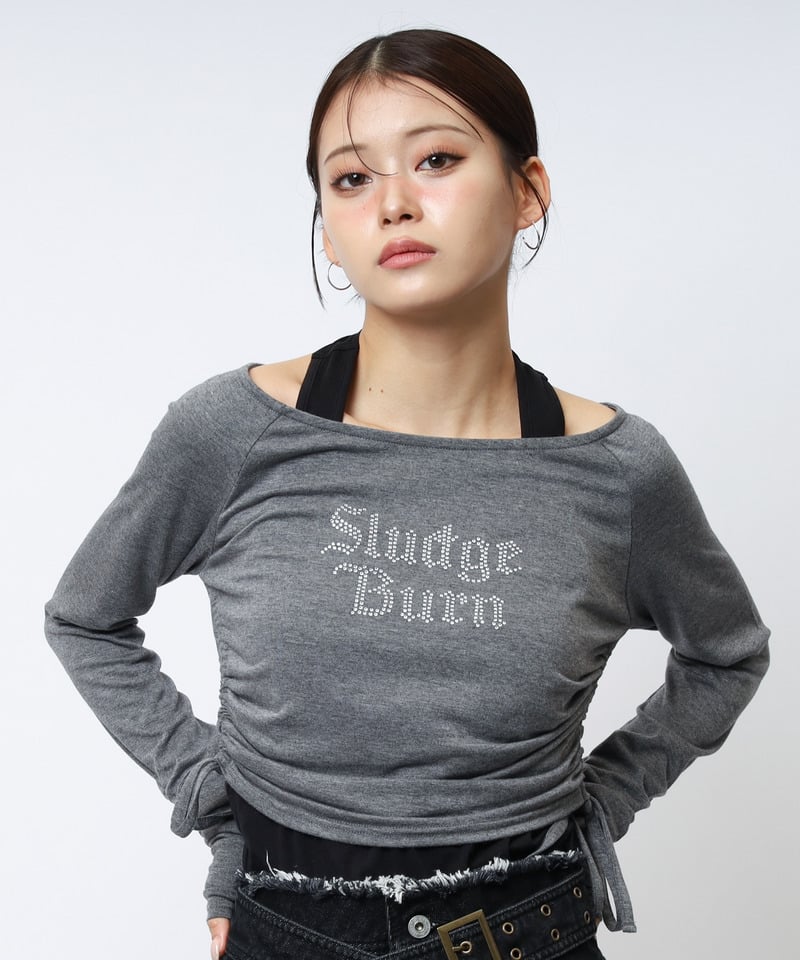 ラインストーンロゴアンサンブルトップス カーキ系 F