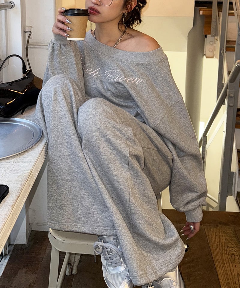 【SET UP対応】ウエストデザインバックロゴ刺しゅうパンツ グレー F