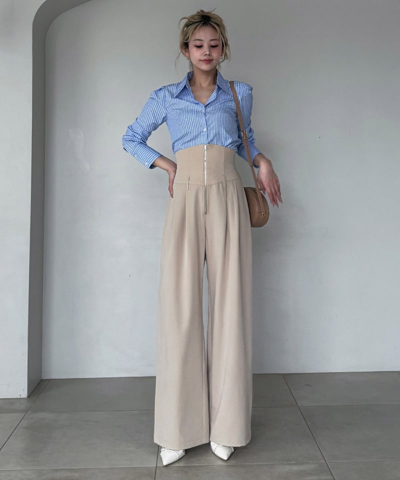 キラキララインストーンシャツ ストライプ F