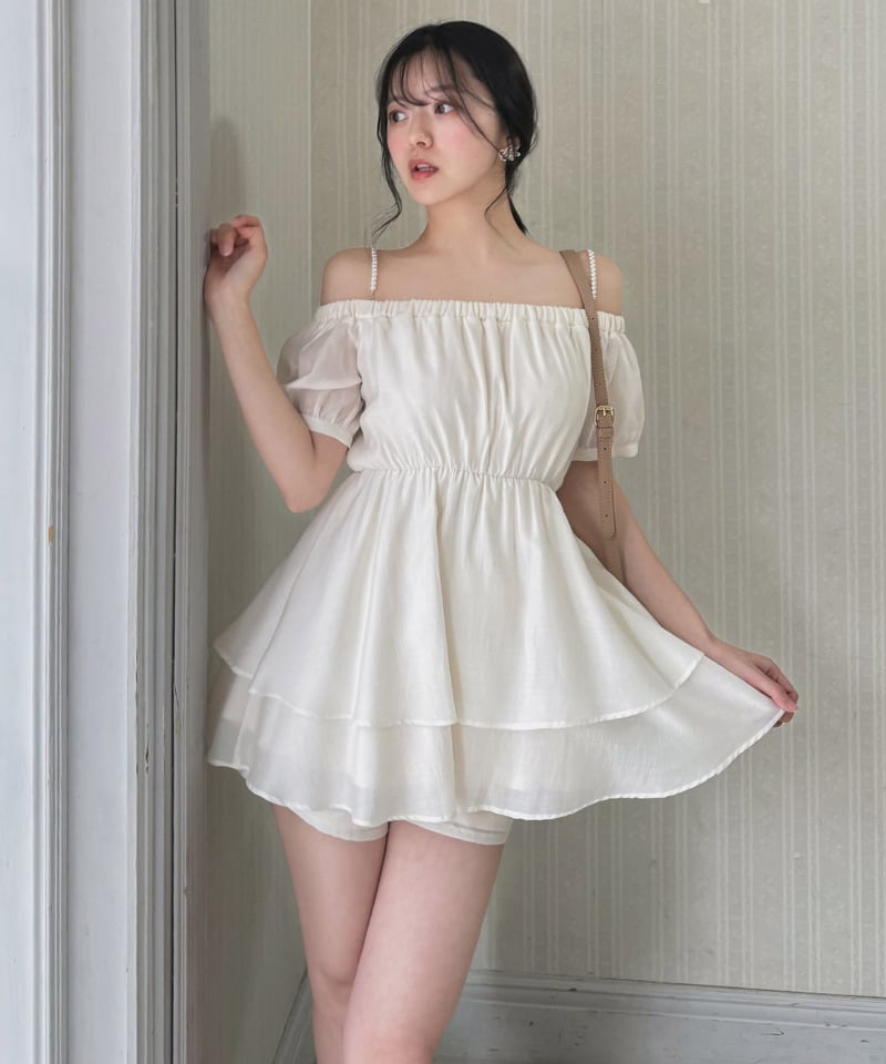 パールストラップラッフルブラウスセットアップ グリーン F