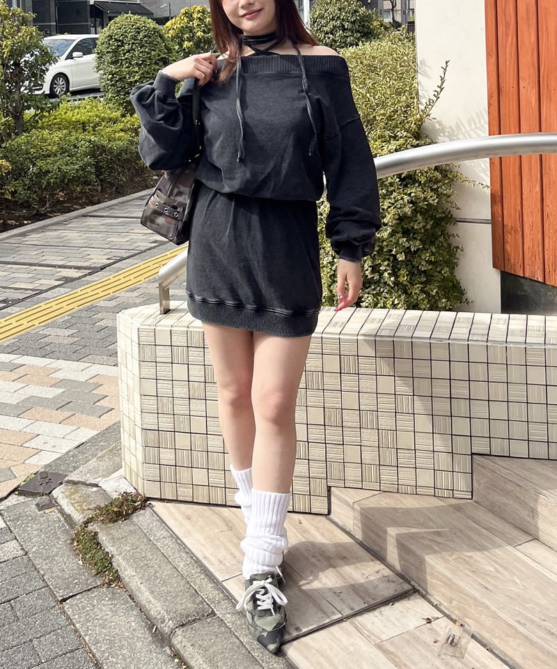 ピグメントオフショルワンピース グレー F