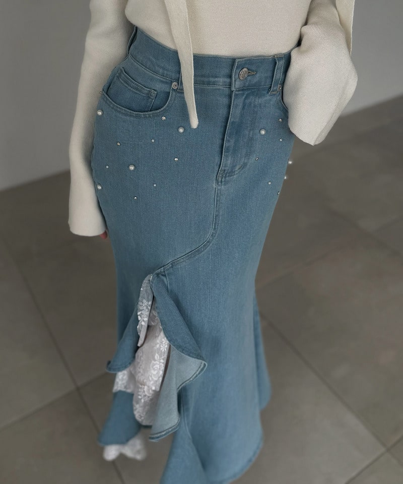 liberty デニムラッフルスリットスカート ブリーチ F